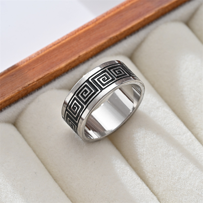 Hip-Hop Vintage Style Cross Checkered Titanium Steel Men's Rings Men Band Rings display picture 7