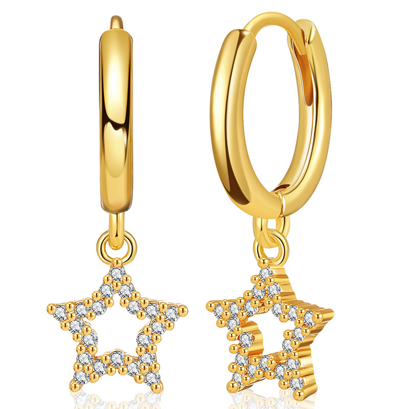 Copper-plated 18k Gold Earrings Hollow Five-pointed Star Design Earrings Micro-inlaid Zircon Earrings display picture 2