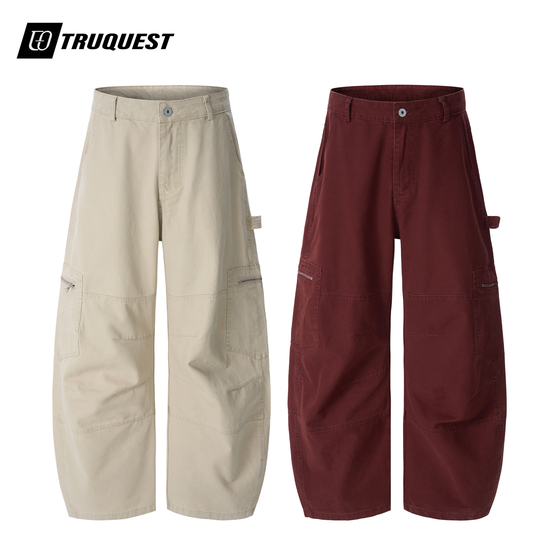 Truquest American Retro Trendy Brand Multi-Pocket Scimitar Cargo Pants Men's Loose Casual Design Wide-Leg Trousers