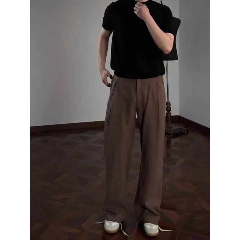 cleanfit老钱风休闲裤男2025夏季新款垂坠感西裤高级感直筒长裤子|undefined