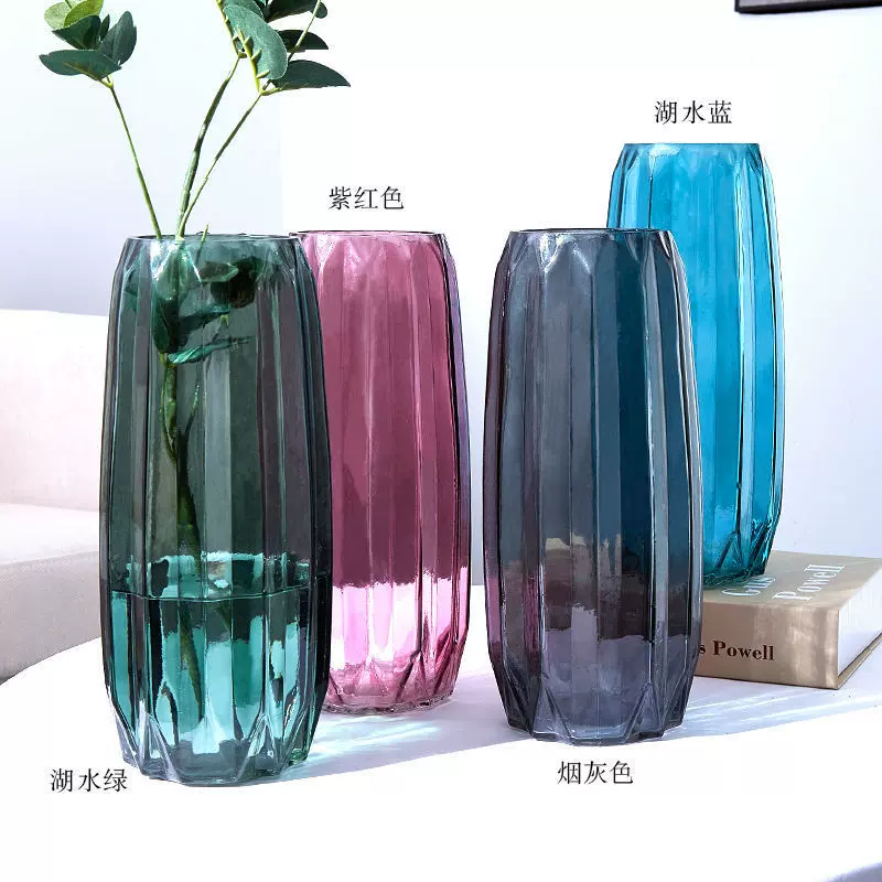 花瓶欧式透明玻璃特大号水培彩色百合插花瓶摆件客厅富贵竹芍药