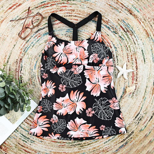 Women's Geometric Print Y-Back Split Strapless Swim Top for Independent Store Bestseller