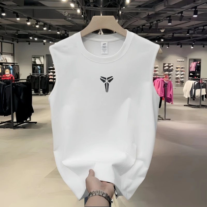 American-style trendy men's pure cotton sports vest, 2025 summer new style, round neck, sleeveless, short-sleeved, versatile top.