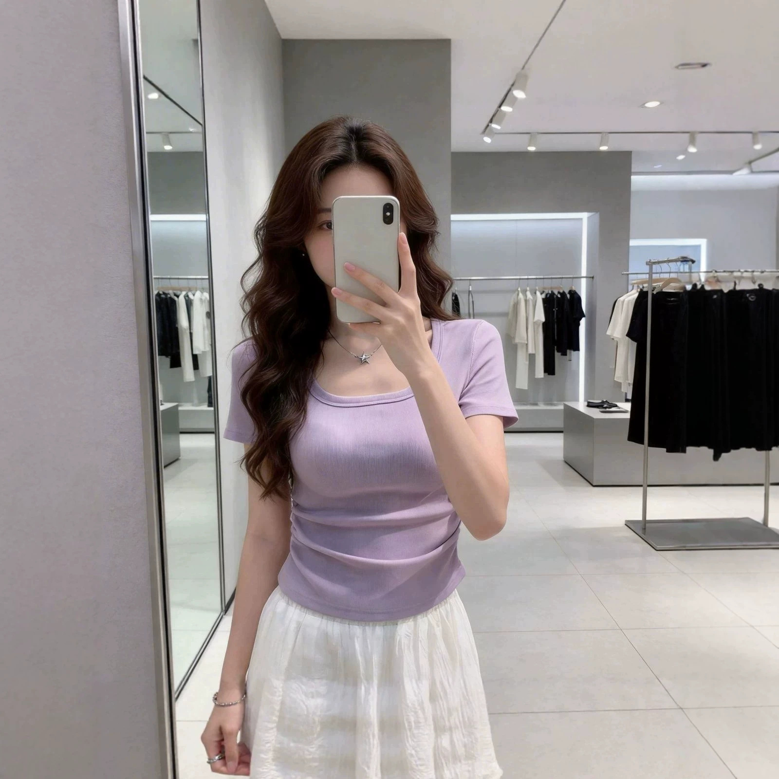 Purple Sexy Hot Girl Square Neck Design Short-Sleeved T-Shirt for Women 2026 Summer New Style Slim Fit and Stunning Top