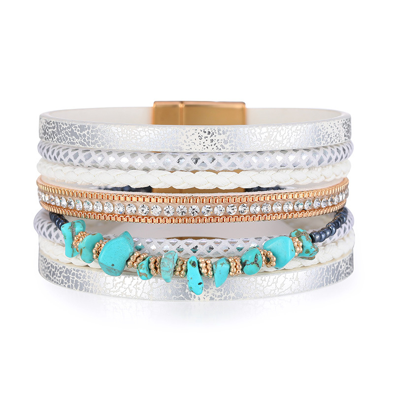 Bohemian Geometric Pu Leather Braid Turquoise Unisex Bracelets