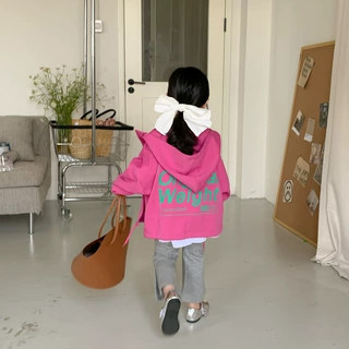 韩版洋气童装儿童字母宽松连帽卫衣2023秋装新品女童宝宝拉链外套
