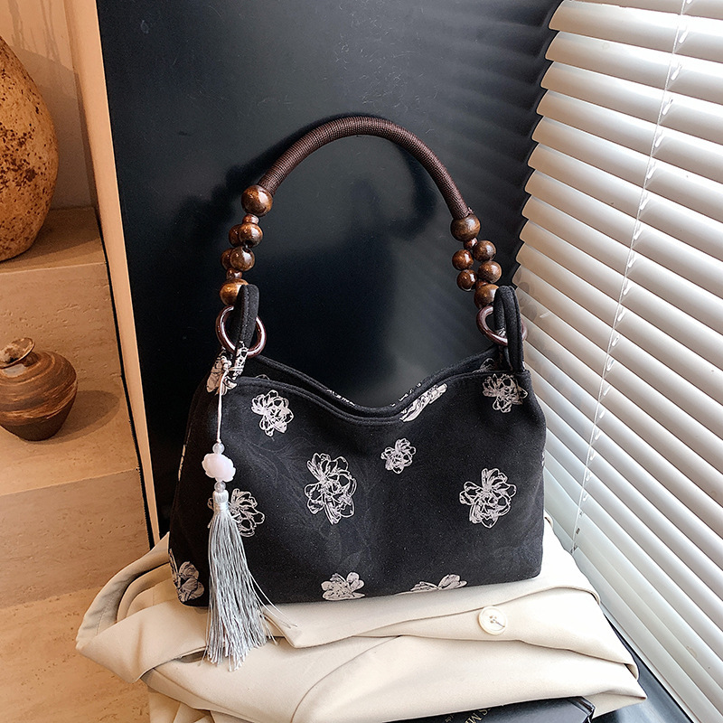 新しい中国風の花の女性のためのハンドバッグ 2025 新しいトレンディなファッション刺繍脇の下バッグシングルショルダー通勤大容量バッグ|undefined