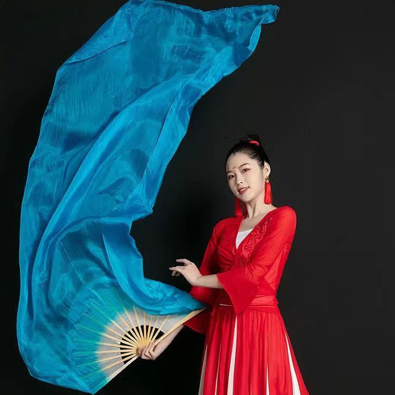 Ventilador de danza luminoso LED tricolor gradiente de seda larga doble cara props de espectáculo de escenario de danza china ventilador luminoso de seda larga