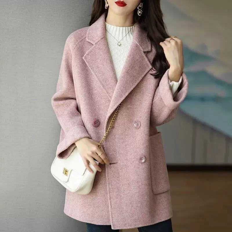 Демисезонный шерстяной модный жакет свободного кроя, бренд , цвета фуксия, синий, коричневый