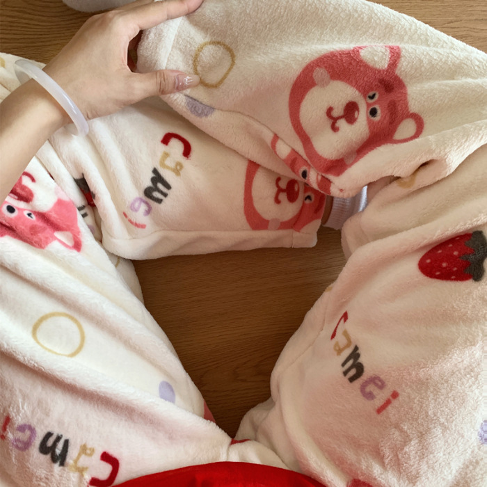 Invierno nuevo pijama de franela de dama dulce lindo y espeso de peluche dibujos animados Baby Esponja pantalones caseros para usar
