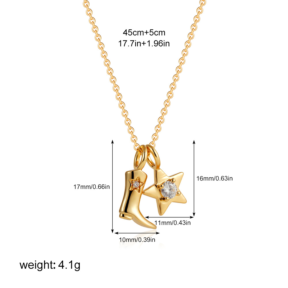 PVD Coated Real Gold Plated Star Heart Shape Boots 304 Stainless Steel Vintage Style Classic Pendant Necklace display picture 8