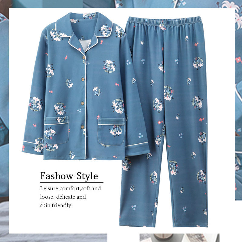 Pijamas de mujer primavera y otoño 100% algodón de manga larga delgada madre de mediana edad y ropa para el hogar de algodón de mediana edad y edad avanzada