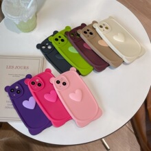 韩系小熊爱心适用iPhone14pro max苹果15手机壳13/12磨砂软壳纯色