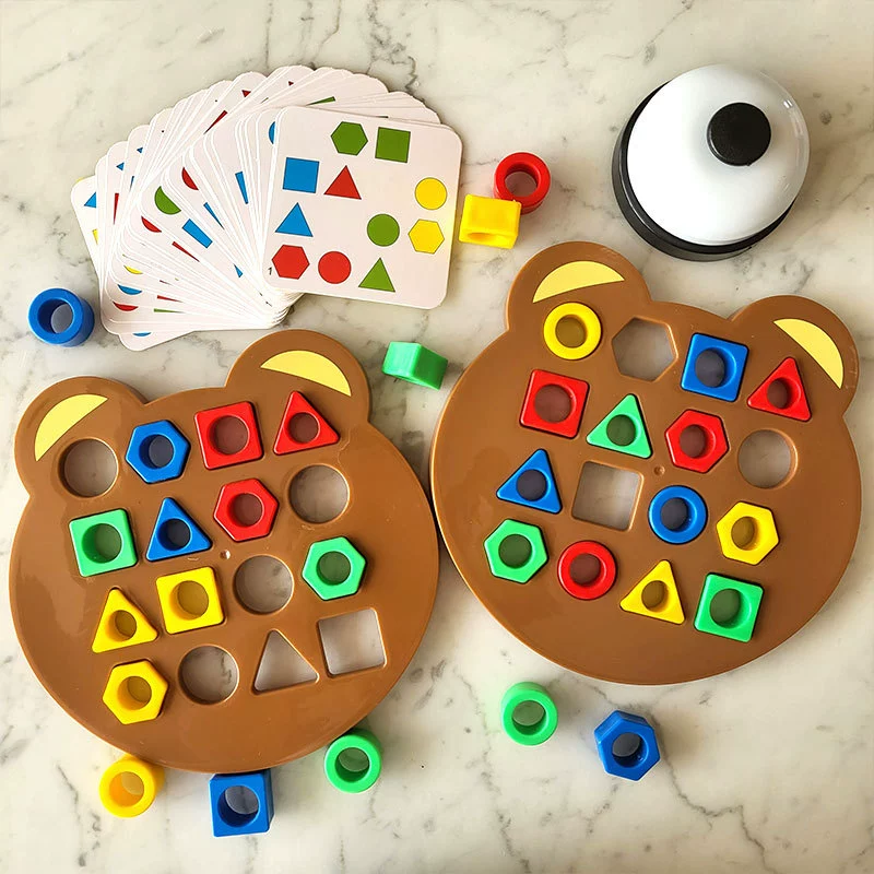 Geometric interactive constructor Montessori, fighting board game sensorics, early education, with little bears, training, for children and parents