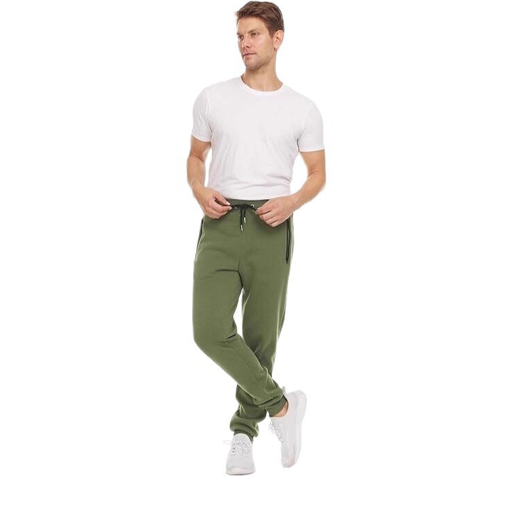 Amazon Men's Autumn and Winter Fleece-Lined Plus-Size Casual Sweatpants Sports Fitness Zipper Pocket Drawstring Solid Color Jogging Pants