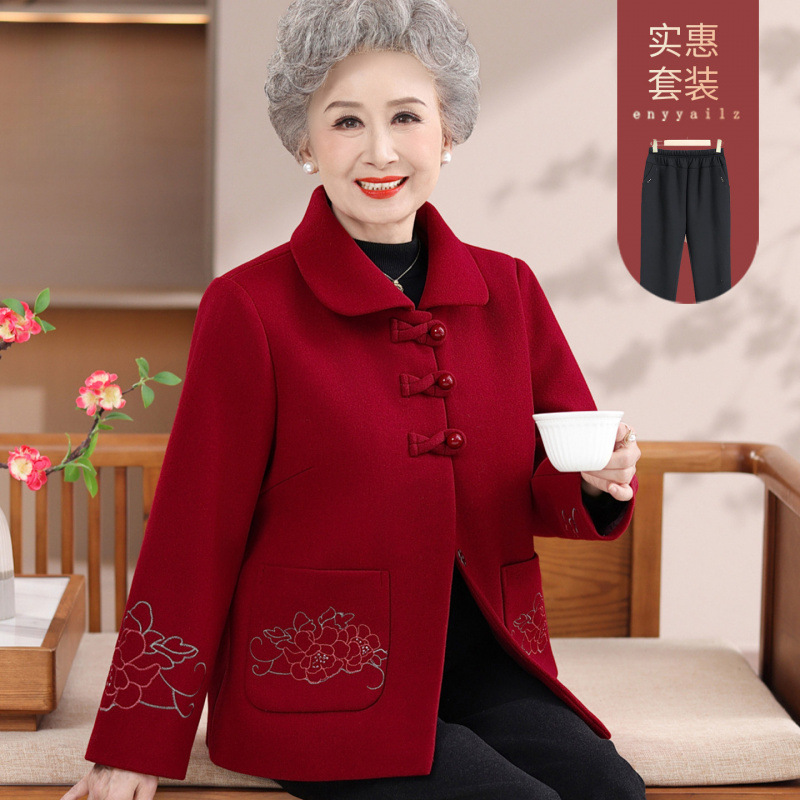 奶奶秋装外套女丈母娘婚宴装中老年人上衣70岁80老人太太长袖衣服