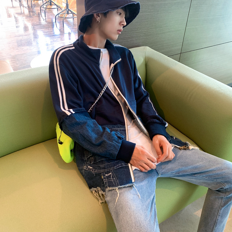 [Clearance] Men's Autumn Jacket Korean Casual Denim Stitching Jacket Student Loose Handsome Men's Clothing