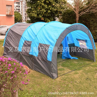 Cross-border spot outdoor camping camping tunnel tent one room two hall multi-person team rainproof super large 8-10 people (Çadırlar) - blue-5-8-people