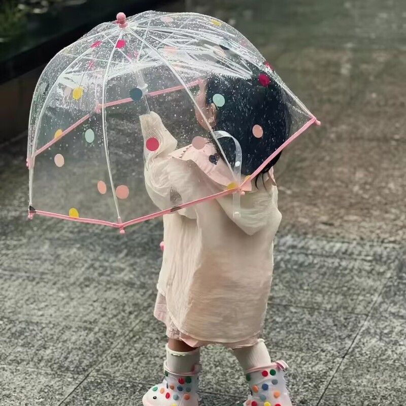Japanese-Style Minimalist Children's Arched Transparent Poe Polka Dot Pattern Straight 8-Rib Umbrella Japanese-Style Minimalist Children's Arched Transparent Poe Polka Dot Pattern Straight 8-Rib Umbrella
