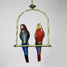 跨境蒂芙尼吊灯彩色玻璃鹦鹉两头吊灯阳台玄关走廊吸顶灯家用吊灯