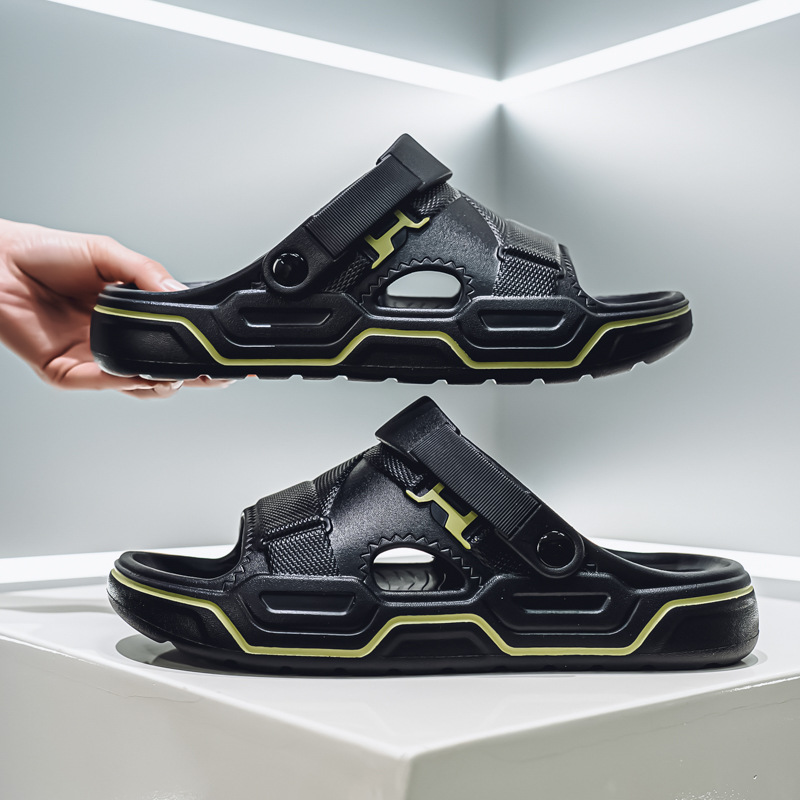 Zapatillas transfronterizas verano nuevo estilo antideslizante de una palabra río arriba zapatos transpirables suela suave dos cinturones sandalias y pantuflas de eva para hombre