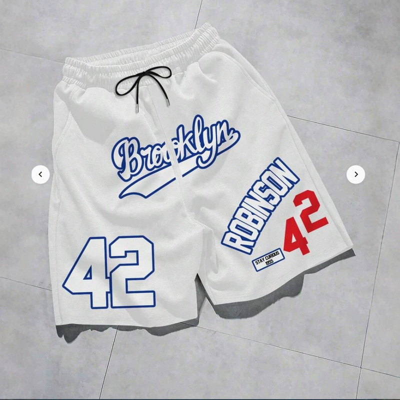 Retro American-style baseball digital print casual shorts, elastic waist training shorts, men's trendy beach shorts