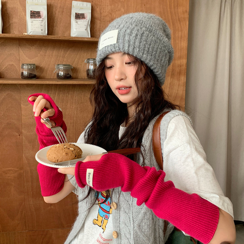 ニット毛糸保温手袋韓国版ins風延長腕秋冬百合騎乗防風防寒手女|undefined