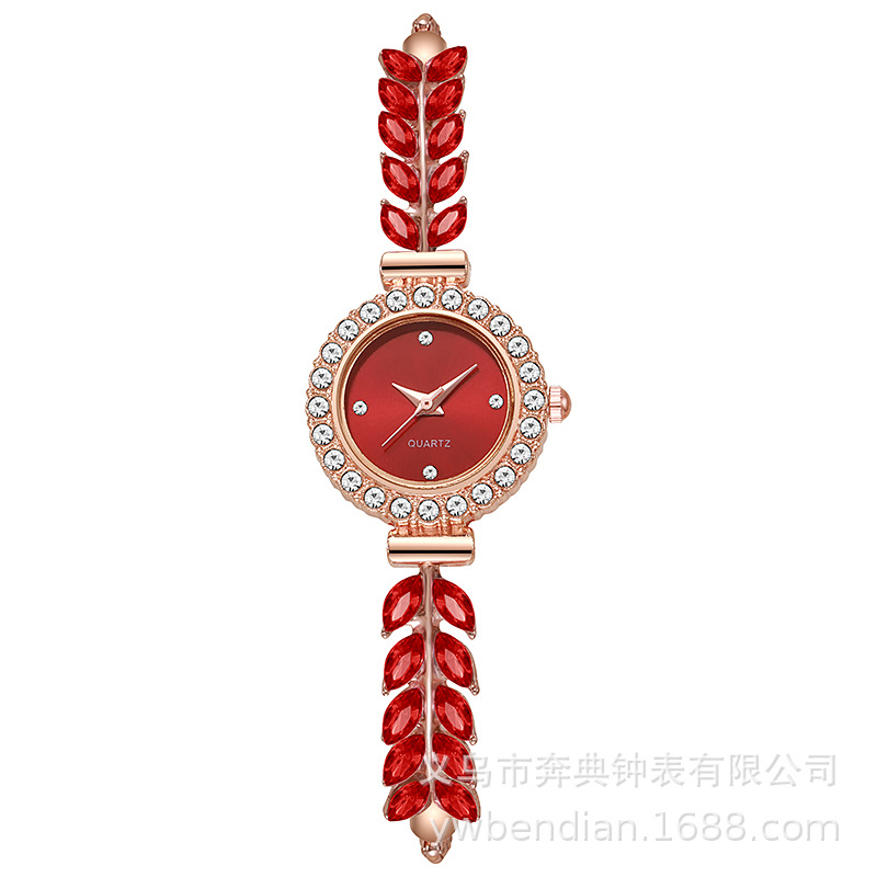 2025 nueva moda con hojas de diamantes, reloj redondo para mujer, esfera simple, ajuste libre, reloj de regalo transfronterizo exclusivo