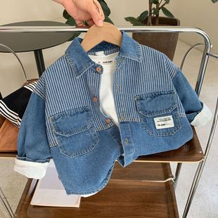 Children's Shirts 2025 Bangcheng Autum New Boys' Stripesd Denim Shirts Korean Style Fashion Jacket C0287