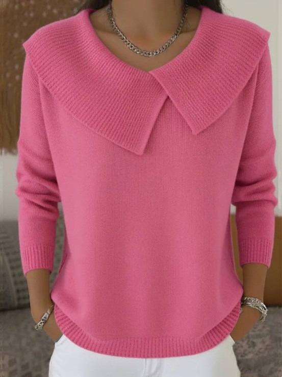 Women's Clothing Fashion Retro Slimming Collar Sweater For Women Style Versatile Knitwear Elegant Look For Formal & Casual For Women_ecoleips.com