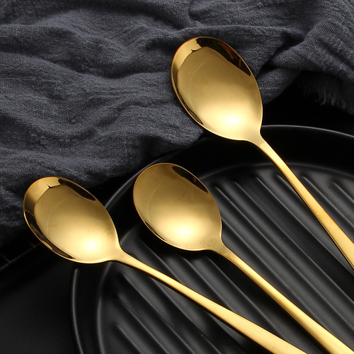 304 stainless steel spoon Korean tableware long handle household dessert fork spoon Western food steak knife fork coffee spoon wholesale