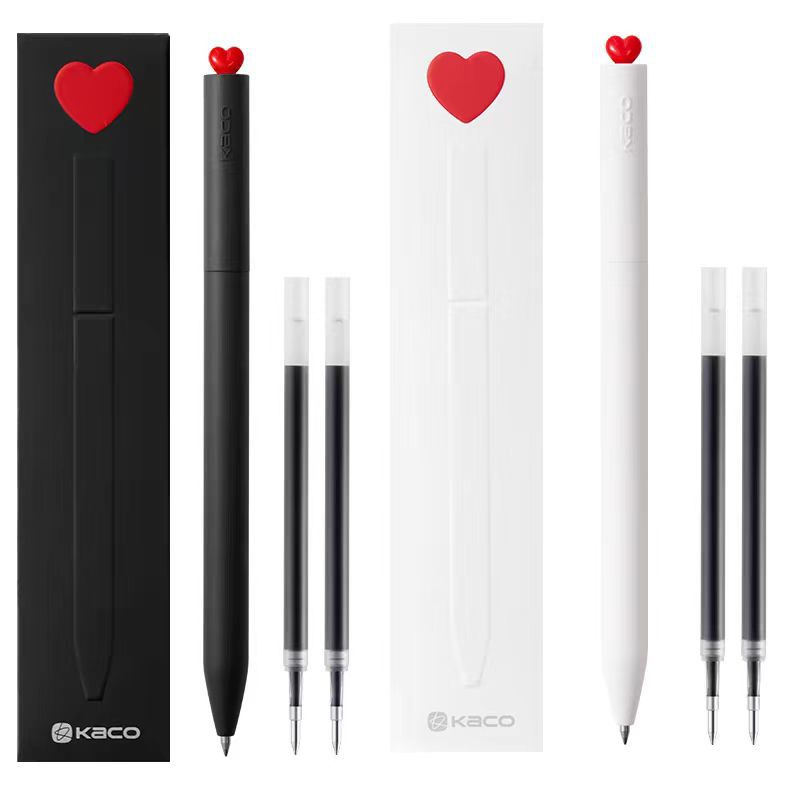 Kaco inicial corazón gel pluma giratoria núcleo creativo firma pluma amor regalo caja examen cepillo agua pluma 0,5