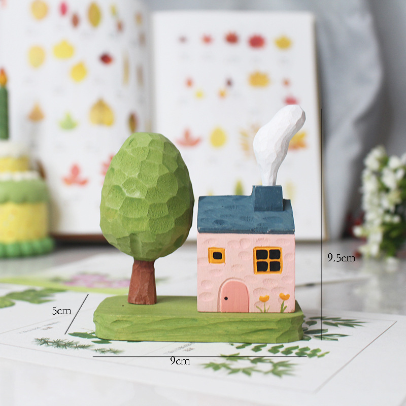 Qingmufan Handmade Wooden Fairy Tale Cottage Ornaments for Decorating Life, Tabletop Decoration, Window Display, and Gift Items