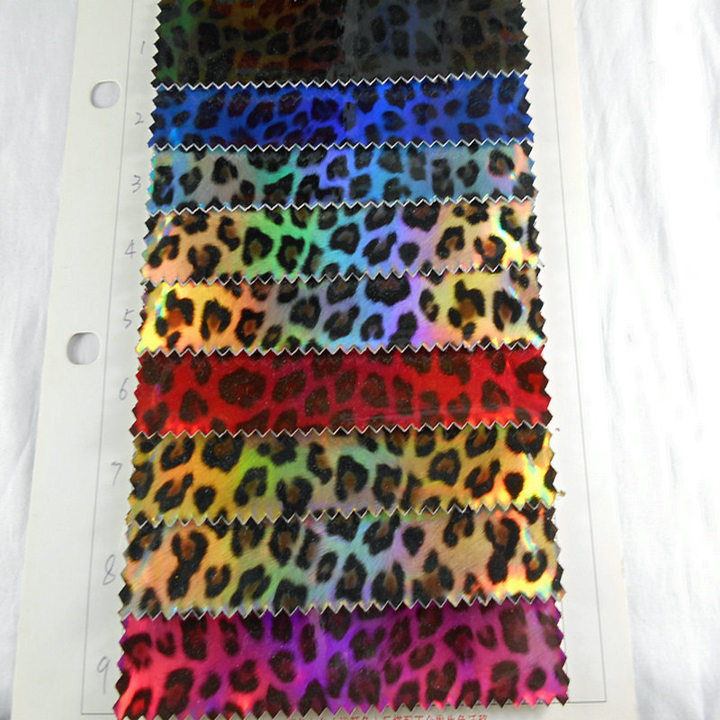 环保镭射豹纹人造革 毛底幻彩压纹毛底镜面PU皮革 箱包家具皮革料