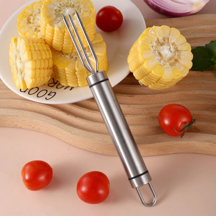Stainless Steel Corn Fork Outdoor Barbecue Sign Corn Meat Cutter Kitchen Tools Portable Simple Fruit Fork Wholesale