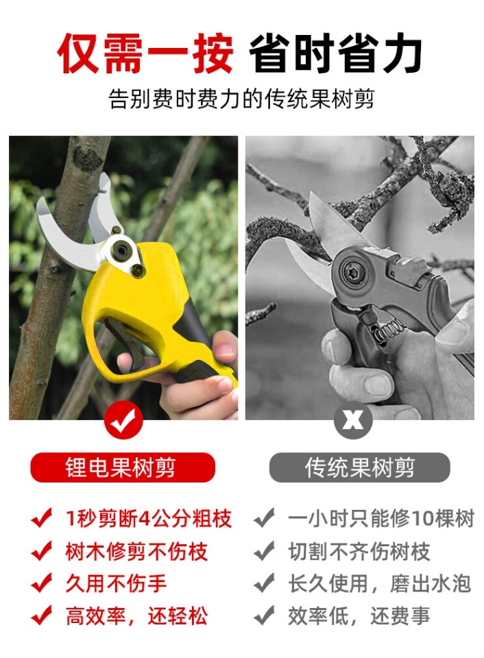 充电式修枝强力剪刀果树圆艺专用锂电剪枝神器无线电动园林剪刀-阿里巴巴