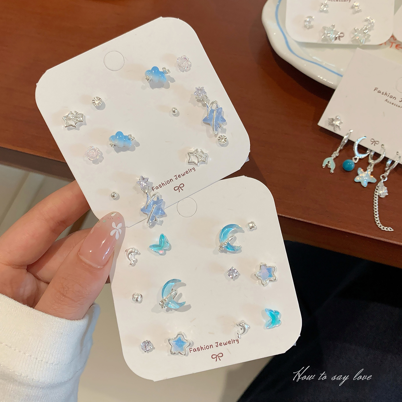 summer new ocean xingx earings set women‘s silver needle light luxury small high sense super fairy sweet all-match earrings