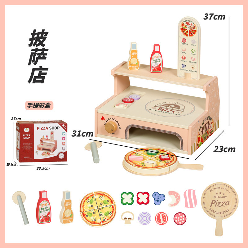 Juguetes de cocina de madera realistas para niñas, con horno, diversión para cortar pizza, juguetes educativos para edades de 3 a 6 años.