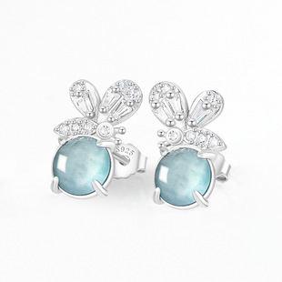 genuine goods natural A goods jade blue water egg surface butterfly earrings ice jade stone fashion simple ladies earrings wholesale
