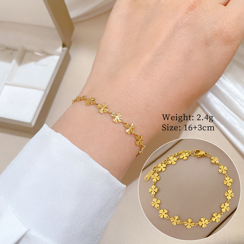 [full-body titanium steel] dongdaemun personalized minimalistic lucky grass personalized chain bracelet female online celebrity retro girlfriends