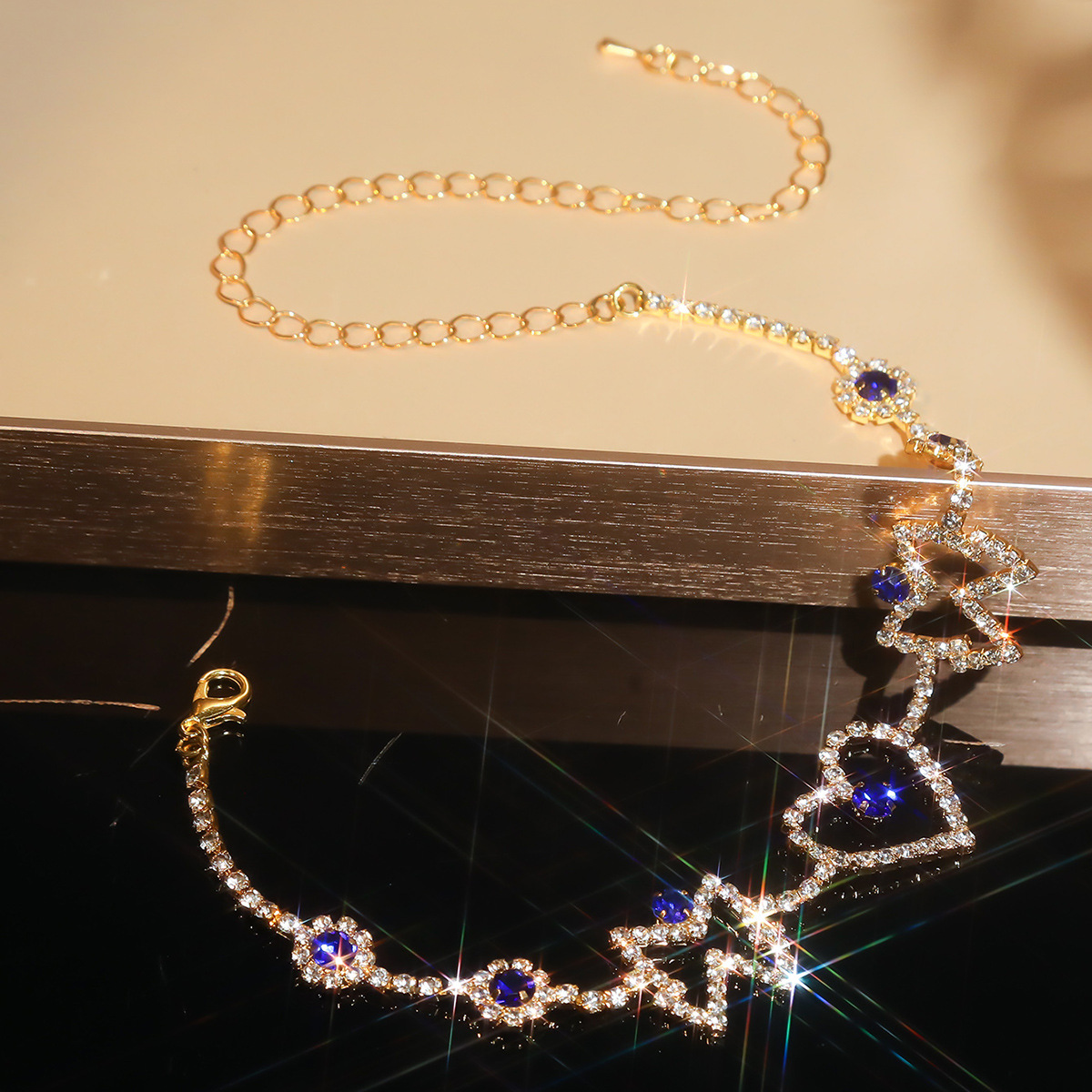 Moda europea y americana hueco amor mariposa tobilla de diamantes temperamento de playa tobilla brillante tobilla de diamantes