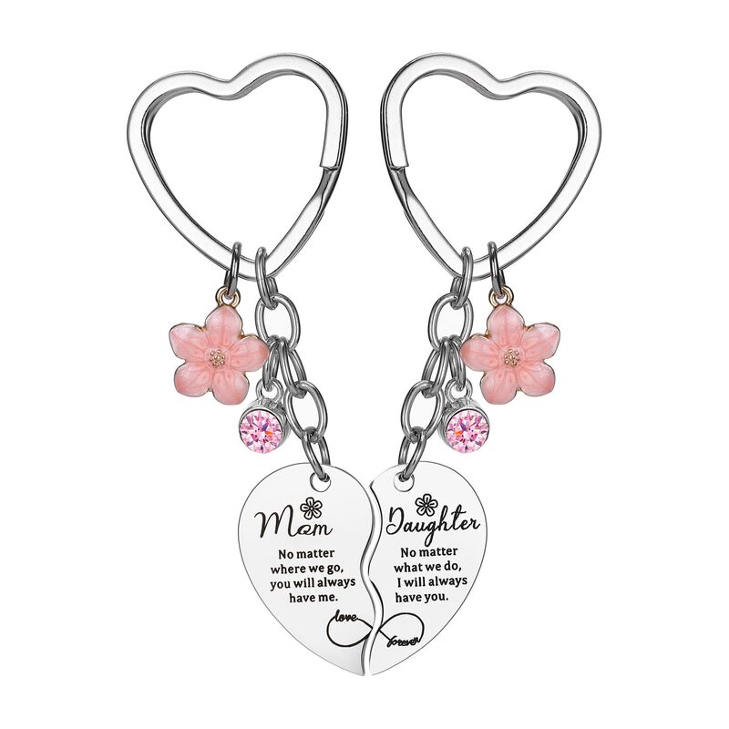 Mother's Day Keychain Women's Rose Gold Engraved Flower Pendant Keychain Love Puzzle Keychain Set Mother's Day Keychain Women's Rose Gold Engraved Flower Pendant Keychain Love Puzzle Keychain Set