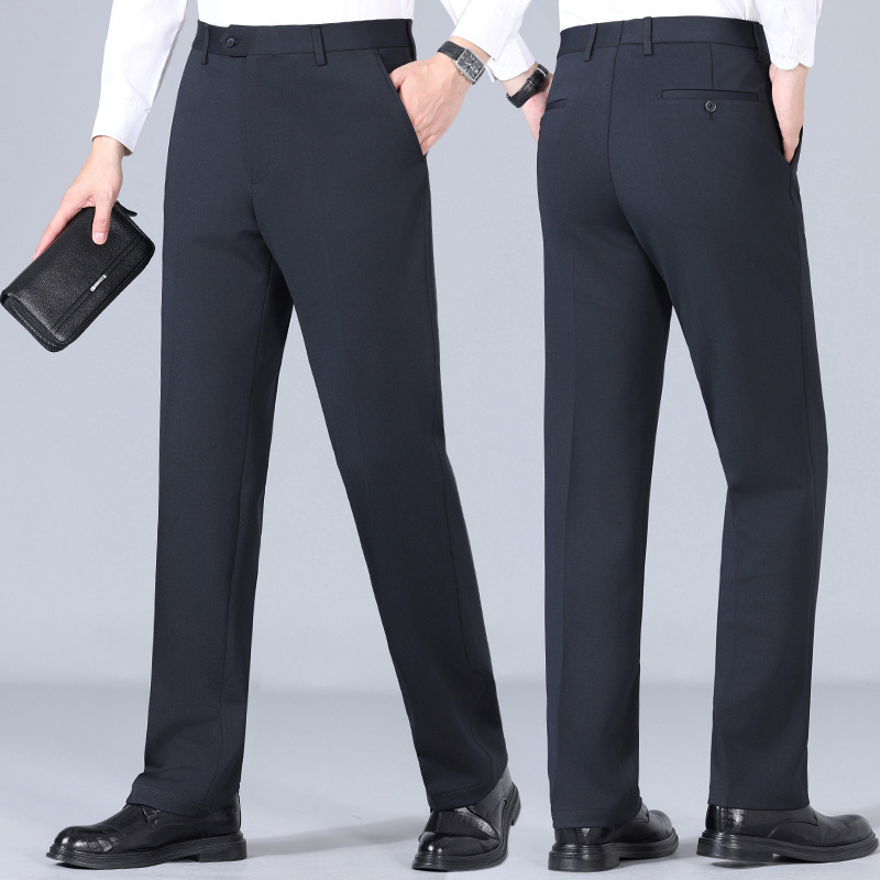 Wholesale In-Stock Men's Pants 2025 Autumn and Winter Thick Style Middle-Aged Men's Light Business Korean Style Knitted Elastic Slim Wool Dress Pants