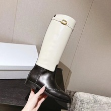 新款欧美中东迪拜新加坡马来西亚俄罗斯布洛克激光拼色皮带扣长靴