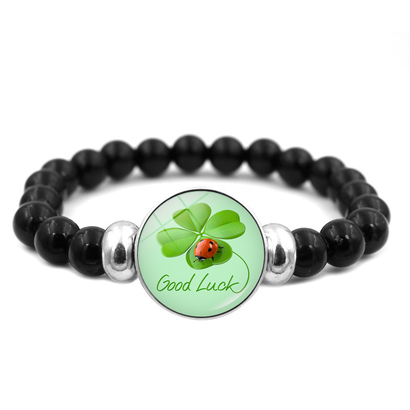 Good luck green lucky grass bracelet trinket female versatile wish you good luck four-leaf clover beaded bracelet