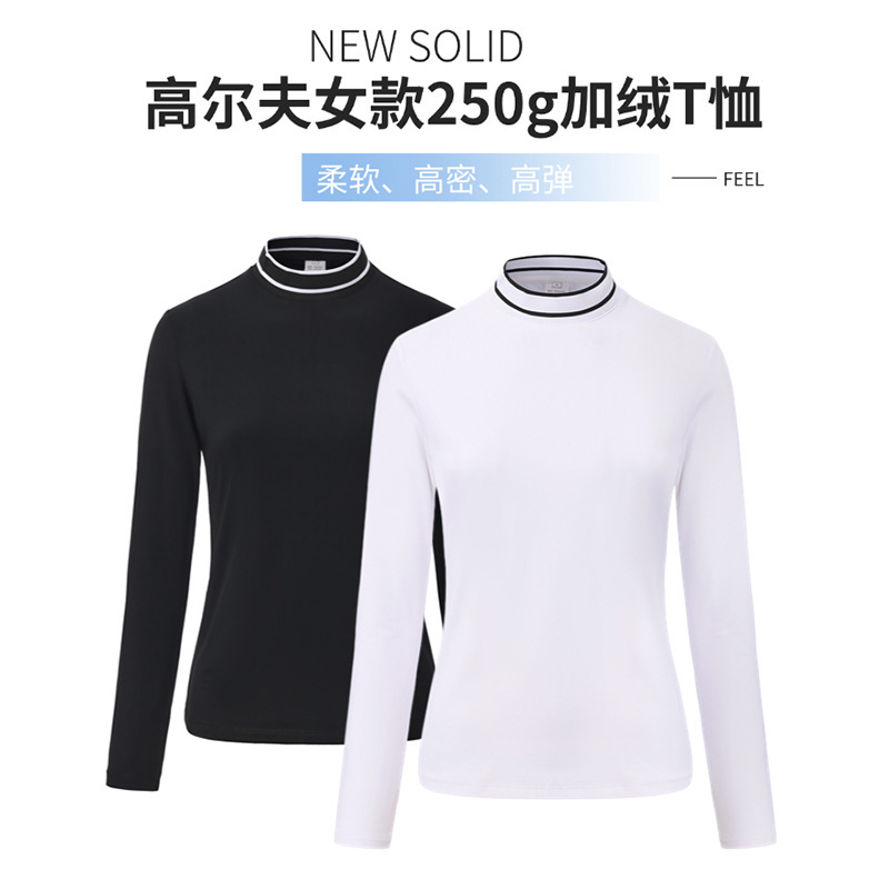 Golf Base Layer Fleece Thickened White Golf Shirt Women's Korean Top Autumn Winter Round Neck Golf Fleece Thermal Clothing Golf Base Layer Fleece Thickened White Golf Shirt Women's Korean Top Autumn Winter Round Neck Golf Fleece Thermal Clothing