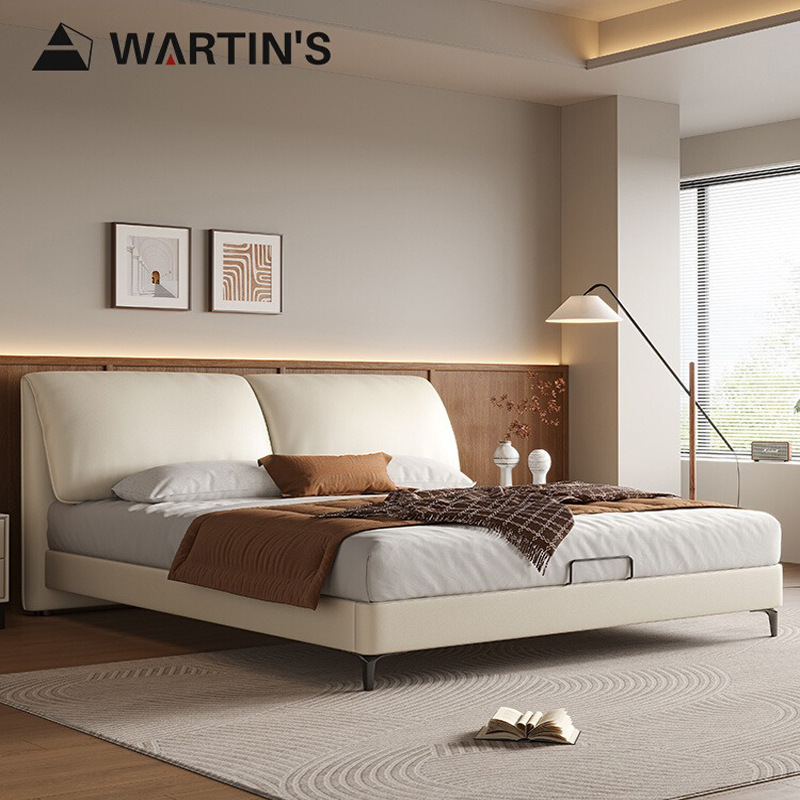 Cream Style Elephant Ears First Layer Genuine Leather Wedding Bed Italian Normcore Accessible Luxury Master Bedroom 1.8m Pairs of Queen Bed