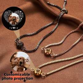 欧美不锈钢拉伸圆珠100种语言我爱你编织绳投影手链订 制彩色图片