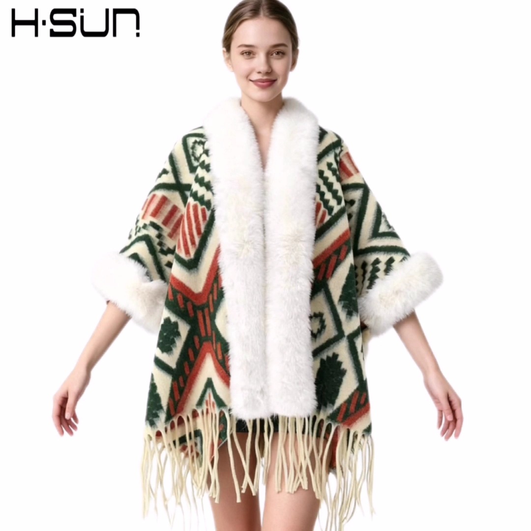 Nuevo punto de alta sensación capa de chal retrógrado elegante estilo nacional lana chal cálido estilo nacional universal