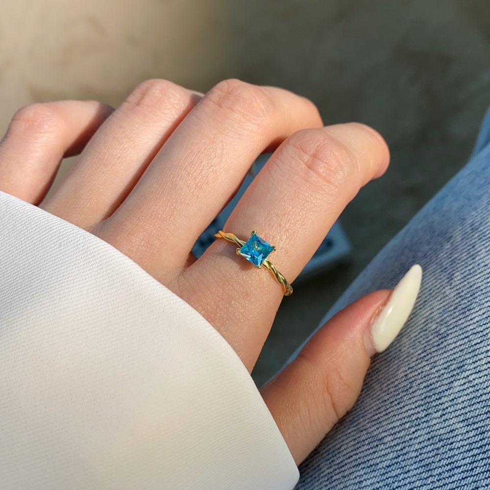 Retro Square Sterling Silver Inlay Zircon Rings 1 Piece